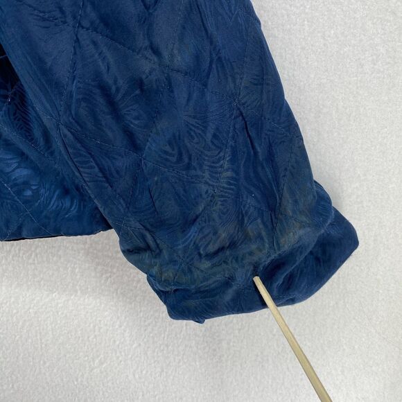 SIMONE CHIN CHIN Jacket M Velvet Silk Quilted Reversible Button Front Black Blue - Picture 15 of 16